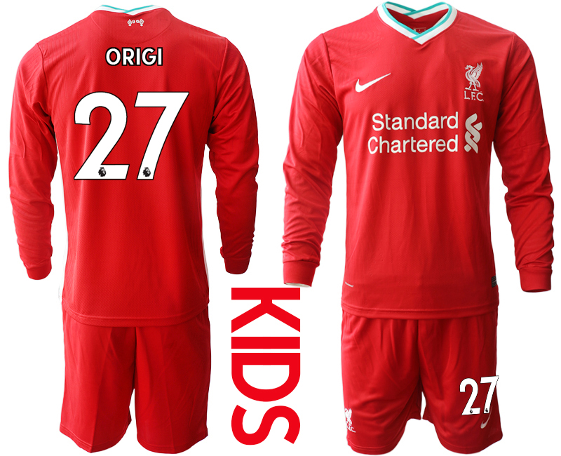 2021 Liverpool home long sleeves Youth #27 soccer jerseys->youth soccer jersey->Youth Jersey